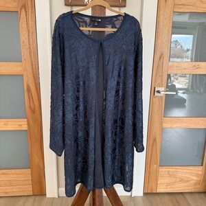 Antthony Original Navy Blue 
Floral Burnout Duster Jacket Sheer Women's 2X EUC